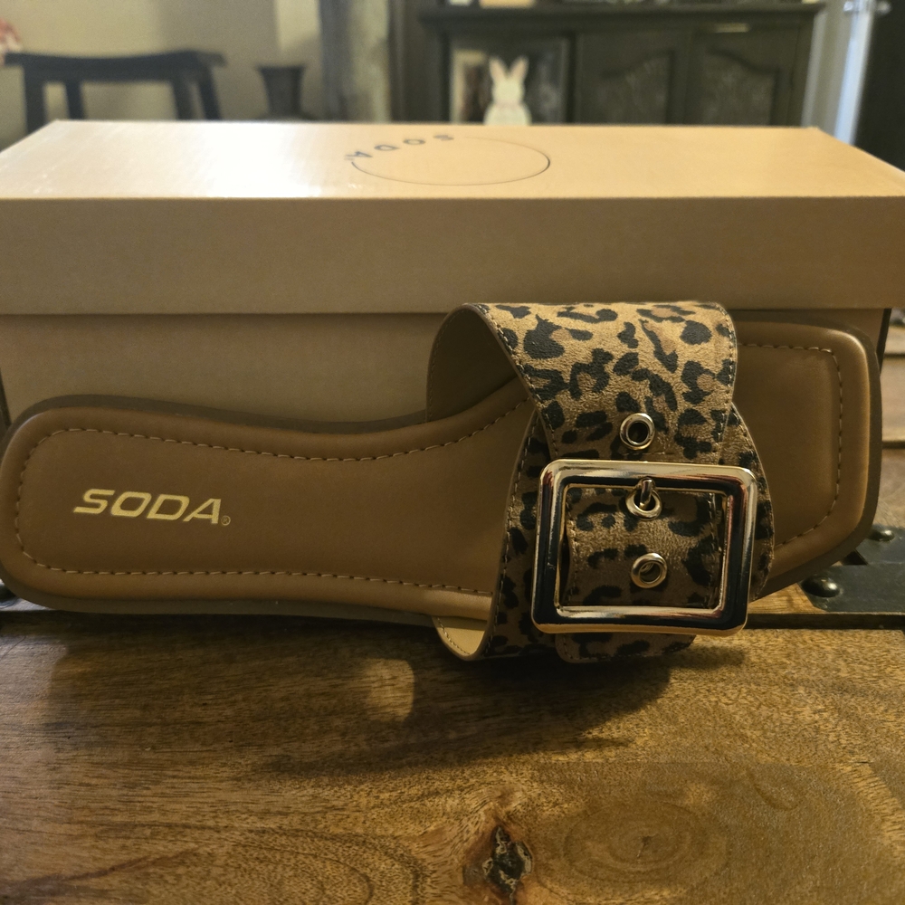 NWT Soda Leopard Print Sandals with Buckle